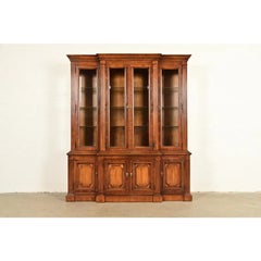 Baker Furniture Style French Regency Carved Walnut Lighted Breakfront Bookcase