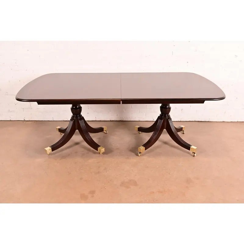 Smith & Watson Regency Banded Mahogany Double Pedestal Extension Dining Table For Sale