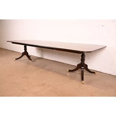 Baker Furniture Georgian Banded Mahogany Double Pedestal Extension Dining Table