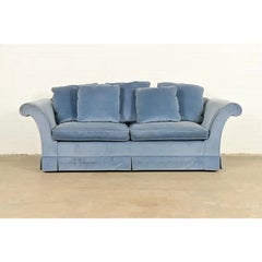 Baker Furniture Blue Velvet Upholstered Roll Arm Sofa