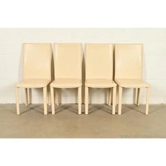 Mario Bellini Style Italian Modern Cream Leather Wrapped High Back Dining Chairs