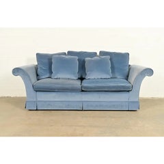 Baker Furniture Blue Velvet Upholstered Roll Arm Sofa
