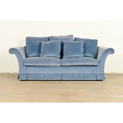 Baker Furniture Blue Velvet Upholstered Roll Arm Sofa