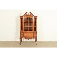 Berkey & Gay Antique Georgian Burled Walnut Breakfront Bookcase Cabinet