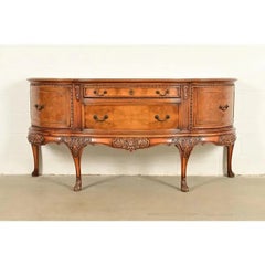 Berkey & Gay Antique Georgian Burled Walnut Bow Front Sideboard or Bar Cabinet