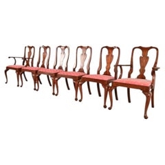 Henkel Harris Queen Anne Solid Cherry Wood Dining Chairs, Set of Six