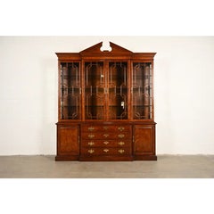 Henredon Georgian Carved Mahogany Breakfront Bookcase Cabinet
