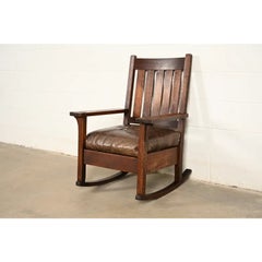 Gustav Stickley Antique Mission Oak Arts & Crafts Rocking Chair, Circa 1910