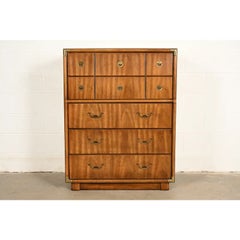 Drexel Heritage Mid-Century Modern Hollywood Regency Campaign Walnut Highboy