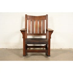 Gustav Stickley Antique Mission Oak Arts & Crafts Rocking Chair, Circa 1910