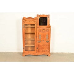 Antique Victorian Oak Bookcase With Drop Front Secretary Desk, Circa 1900