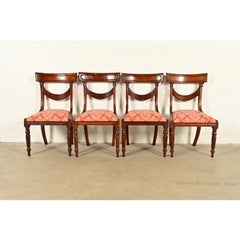 Baker Furniture Style English Regency Carved Mahogany Dining Chairs, Set of Four