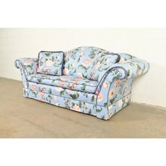 Baker Furniture English Traditional Floral Upholstered Roll Arm Camelback Sofa