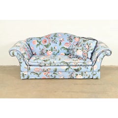 Baker Furniture English Traditional Floral Upholstered Roll Arm Camelback Sofa