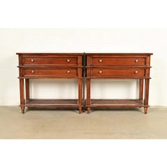 Drexel Heritage French Regency Louis XVI Carved Mahogany Console Tables, Pair