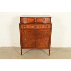 French Regency Louis XVI Walnut Highboy Dresser — Simmons Furniture, Circa 1930s