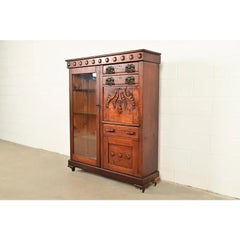 Victorian Oak Smoker's Display Cabinet With Drop Front Desk, Circa 1900