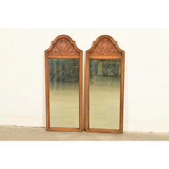 Henredon Style Mid-Century Hollywood Regency Fruitwood Tall Wall Mirrors, Pair