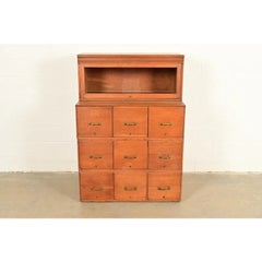 Antique Mission Oak Arts & Crafts 9-Drawer File Cabinet Bookcase, Circa 1900