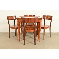 Italian Louis XVI Kingwood Inlaid Marquetry Flip Top Game Table With Four Chairs