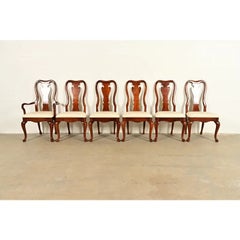 Thomasville Queen Anne Carved Solid Mahogany Dining Chairs  Set of Six