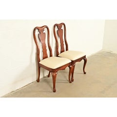 Thomasville Queen Anne Carved Solid Mahogany Side Chairs or Dining Chairs  Pair