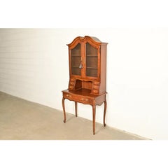 Thomasville French Provincial Carved Walnut Secretary Desk With Bookcase Hutch
