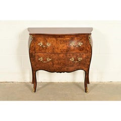 Italian Louis XV Burled Walnut Bombay Commode  Circa 1960s
