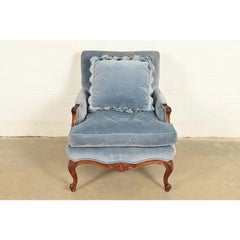 Baker Furniture Style French Provincial Walnut Lounge Chair and Ottoman