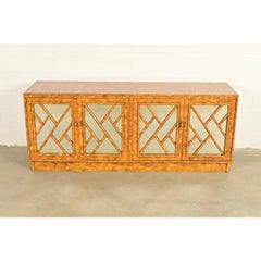Henredon Style Mid-Century Hollywood Regency Faux Bamboo Sideboard, Circa 1970s