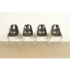 Charles & Ray Eames DSS Seal Brown Stacking Shell Chairs  Set of Four