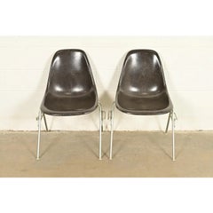 Charles & Ray Eames DSS Seal Brown Stacking Shell Chairs  Pair