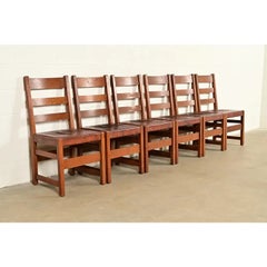 L. & J. G. Stickley Antique Mission Oak Arts & Crafts Dining Chairs Set of Six