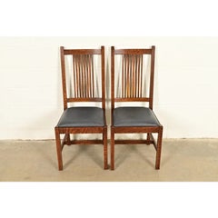 Stickley Mission Oak Arts & Crafts Spindle Back Side Chairs  Pair