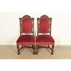 R. J. Horner Style Antique Renaissance Revival Carved Walnut Side Chairs  Pair