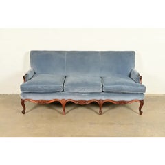 Baker Furniture Style French Provincial Louis XV Walnut Sofa  Circa 1960s
