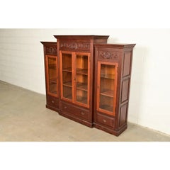 R. J. Horner Style Victorian Walnut Triple Bookcase Cabinet, Circa 1880s