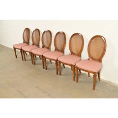 Drexel French Regency Louis XVI Walnut Cane Back Dining Chairs  Set of Six