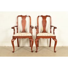 Henkel Harris Queen Anne Solid Cherry Wood Armchairs  Pair