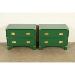 Drexel Heritage Mid-Century Hollywood Regency Campaign Nightstands Pair