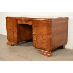 Louis Majorelle Style Art Deco Burled Walnut Executive Desk  Circa 1930s