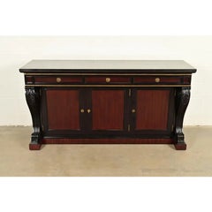 Ralph Lauren French Empire Carved Mahogany Marble Top Sideboard or Bar Cabinet