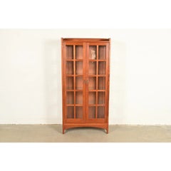 Stickley Mission Arts and Crafts Cherry Wood Lighted Bookcase Cabinet