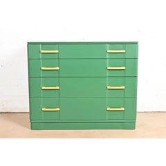 Donald Deskey Style Art Deco Green Lacquered Chest of Drawers, Newly Refinished