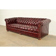 Hancock & Moore Style English Oxblood Tufted Leather Sofa  Circa 1980s