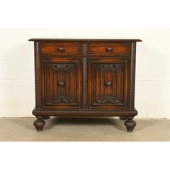 Berkey & Gay Antique English Jacobean Carved Walnut Bar Cabinet, Circa 1920s