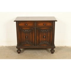 Berkey & Gay Antique English Jacobean Carved Walnut Bar Cabinet, Circa 1920s
