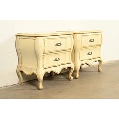 White Furniture French Provincial Louis XV Cream Lacquered Nightstands, Pair