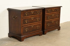 Baker Furniture Style Georgian Banded Flame Mahogany Bedside Chests, Pair