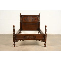 Berkey & Gay Style Antique English Jacobean Walnut Twin Size Bed, Circa 1920s